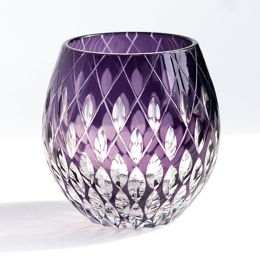 JP-061 330 ml Purple Hand Engraved Water Juice Cup Round Curved Shape Bohemian Crystal Cocktails Tumbler Purple Colored Crystal Glass Whisky Tumbler With Cutting Raindrop design