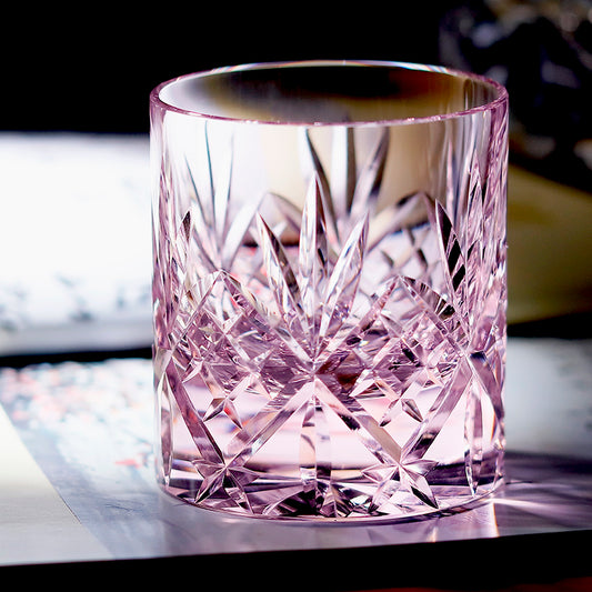 JP-128 Handmade Pink Whiskey Tumbler K9 Crystal Glass Sazerac Whiskey Glasses Edo Kiriko's K9 Crystal Glass Cocktail Tumblers
