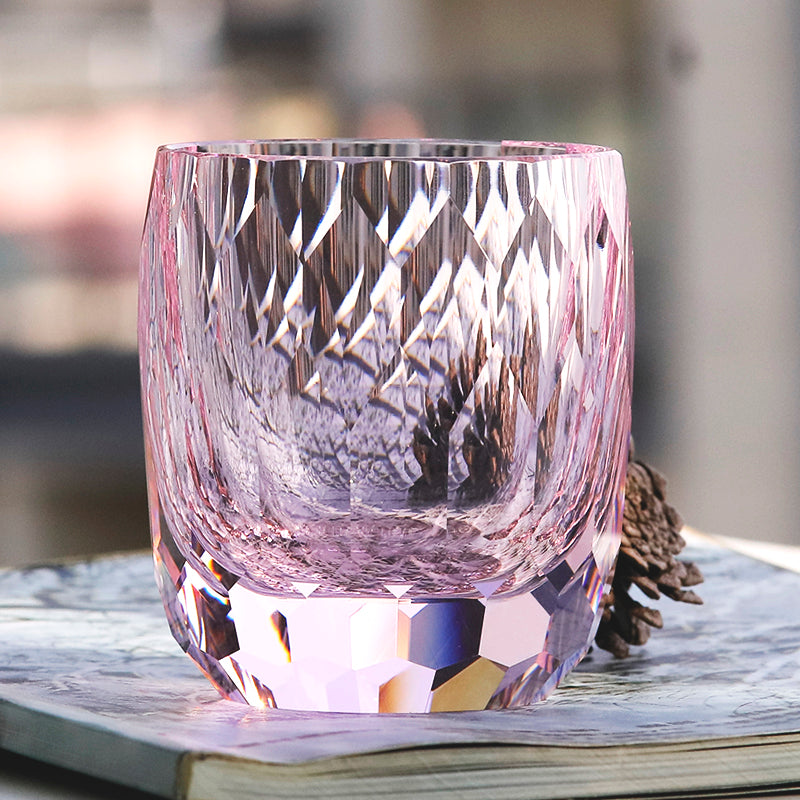 JP-089  200ml Hand Engraved And Pink Bohemian Crystal Tumbler For Iced Drinking Rocks Whiskey Cocktail