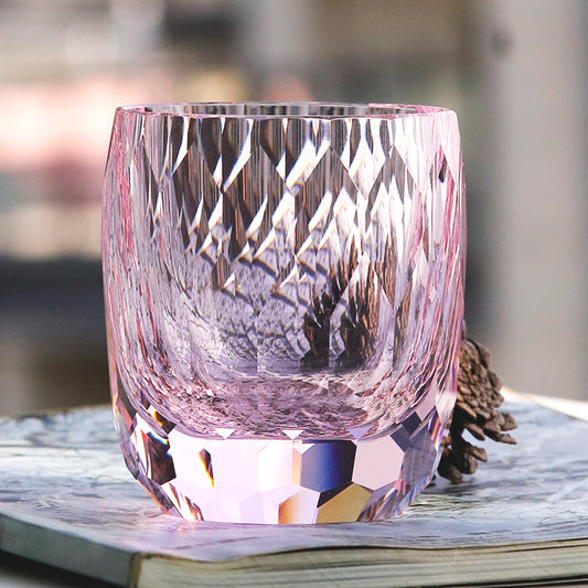JP-089  200ml Hand Engraved And Pink Bohemian Crystal Tumbler For Iced Drinking Rocks Whiskey Cocktail