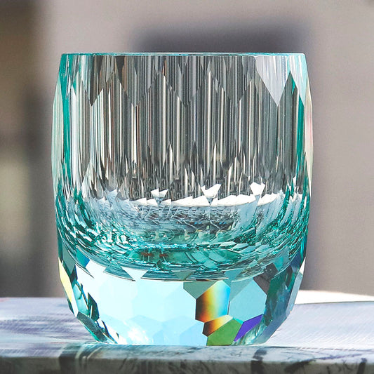 JP-089 200ml Edo Kiriko's Light Green K9 Crystal Glass Whiskey Tumbler Thick Bottom With Gift Box