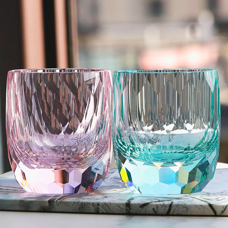 JP-089  200ml Hand Engraved And Pink Bohemian Crystal Tumbler For Iced Drinking Rocks Whiskey Cocktail
