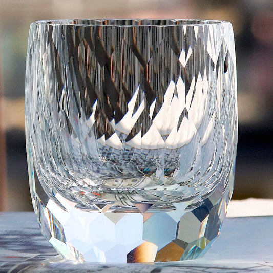 JP-089  200ml Handcrafts Heavy Base Curved K9 Crystal Glass Cocktail Rocks Whiskey Tumbler In Gift Box