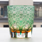 JP-048-2 NEW Green Amber Clear 3 Layer Color Tinted Glass Whisky Glass Edo Kiriko With Hand Cutting Chrysanthemum Design