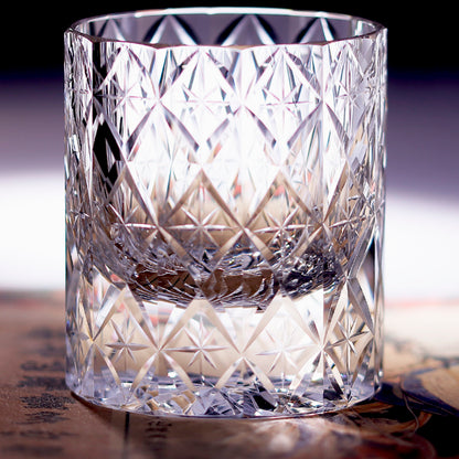JP-129  Handdcrafts Oceans Of Stars K9 Crystal Whiskey Glasses Edo Kiriko Rock Glass Hand Cutting Crystal Glass Cocktail Tumblers 7 oz