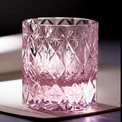K9 Crystal Whiskey Glasses Edo Kiriko Rock Glass 7oz Pink