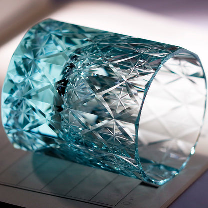 JP-129  Blue Green Oceans Of Stars K9 Crystal Glass Whiskey Tumbler Edo Kiriko Rock Glass Hand Cutting Blue Green Crystal Glass Cocktail Tumblers 200ml