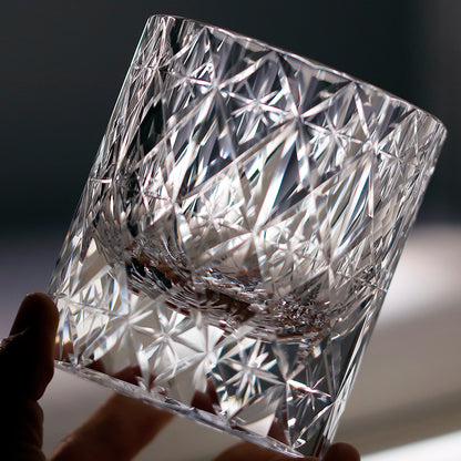 JP-129  Handdcrafts Oceans Of Stars K9 Crystal Whiskey Glasses Edo Kiriko Rock Glass Hand Cutting Crystal Glass Cocktail Tumblers 7 oz