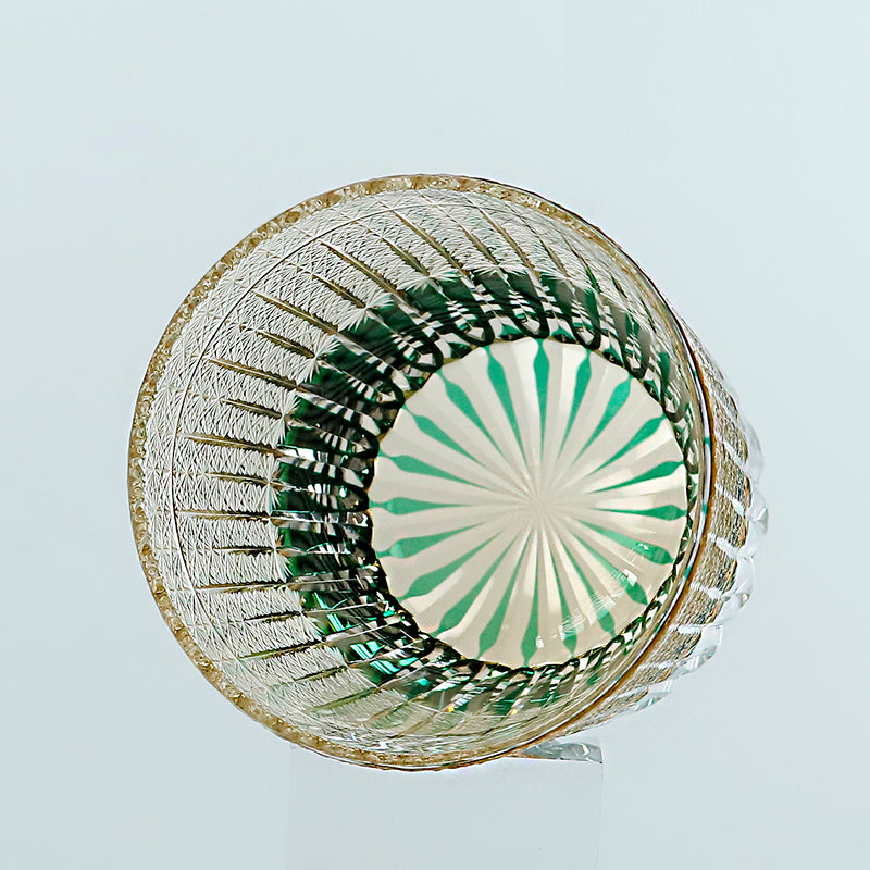 JP-130-3  Handmade 32 cl Green Amber Edo Kiriko Old Fashioned Glass Green Crystal Glass Whiskey Tumbler