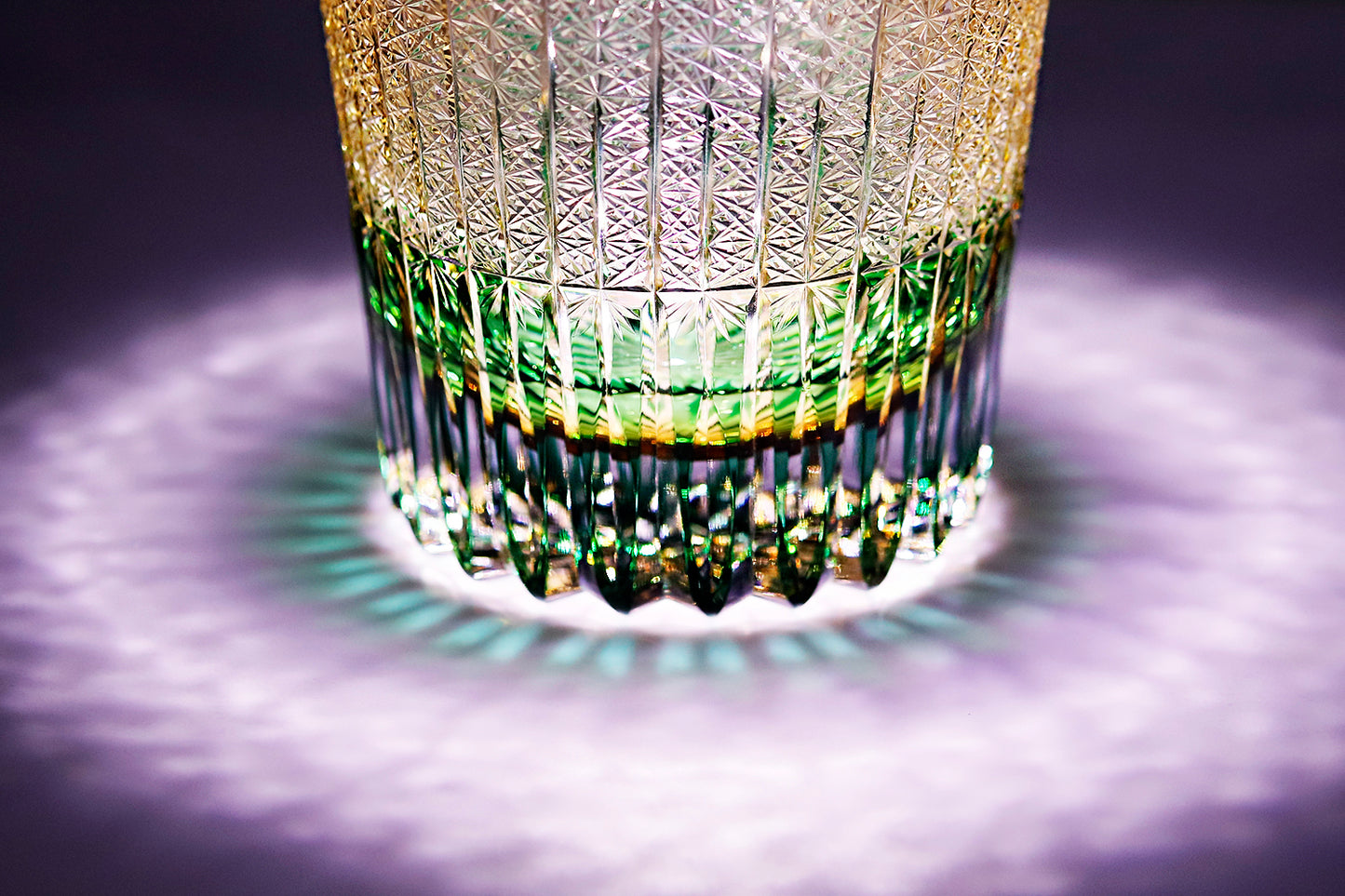 JP-130-3  Handmade 32 cl Green Amber Edo Kiriko Old Fashioned Glass Green Crystal Glass Whiskey Tumbler