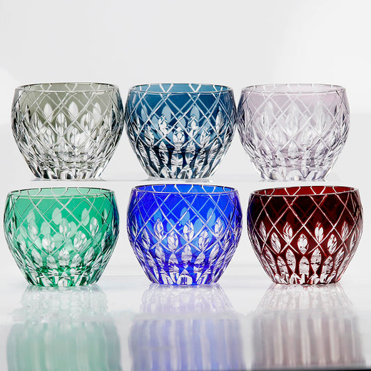 JP-061-2  60 MLHandcrafts Edo Kiriko's Multi-Colored Sake Glass Shot Glass Liqueur glass with traditional handicraft cutting Raindrop design