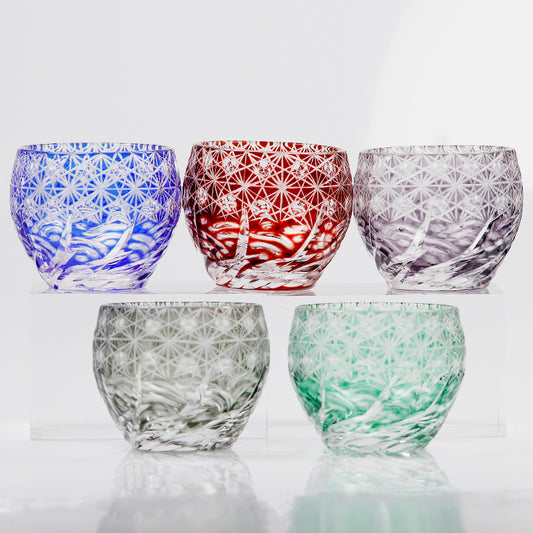 JP-040  60 ML Japanese Style Multi-Colored Min Shot Glass Sake Cup Edo Kiriko's Roaring Waves Design