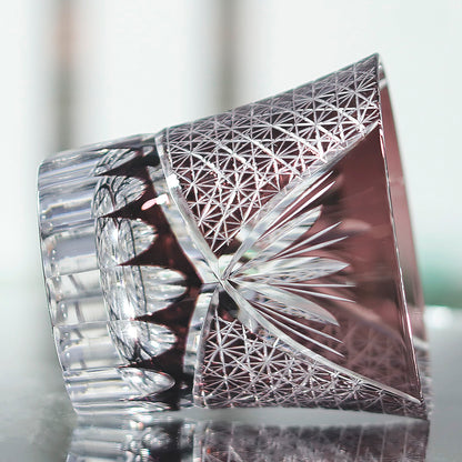 JP-017 220ml  Flared Shaped Purple Color Cased Glass Whiskey Tumblers Edo Kiriko Bamboo leaves Rock glass