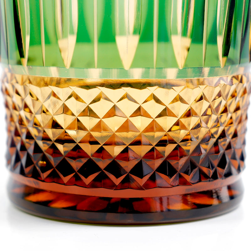 Bohemian Style Diamond Cut Whiskey Glass Green 9oz