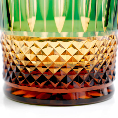 Bohemian Style Diamond Cut Whiskey Glass Green 9oz