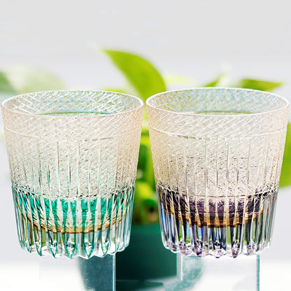 JP-130-3 Handmade Purple Crystal Whiskey Glass Tumbler Japanese Edo Kiriko Kaleidoscopic Old Fashioned Glass Large With Gift Box