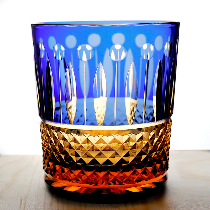 Bohemian Style Diamond Cut Whiskey Glass Blue 9oz