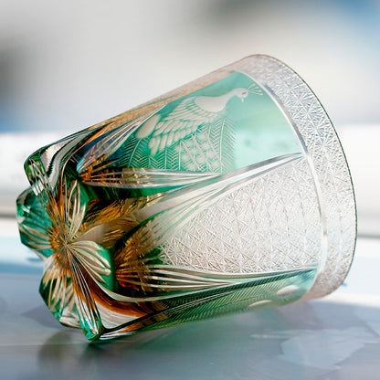 Hand Cut Edo Kiriko Peacock Whiskey Glass 320ml