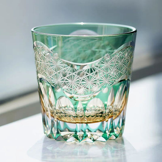 JP-106 32 cl Japanese Style Edo Kiriko Handcrafted Green Prism Whisky Glass With Gift Box