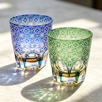 Luxury Lead-Free Crystal Whiskey Glass Set – Blue & Green 320ml