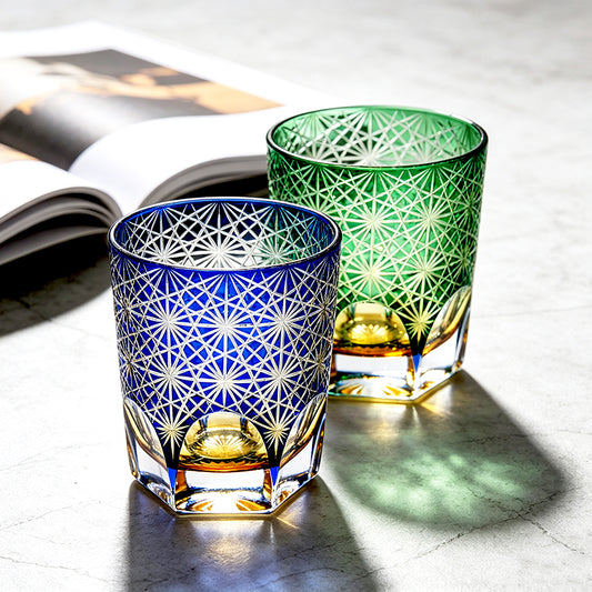 3‑Layer Triple‑Tone Overlay Edo‑Kiriko Hexagonal‑Base Tumbler