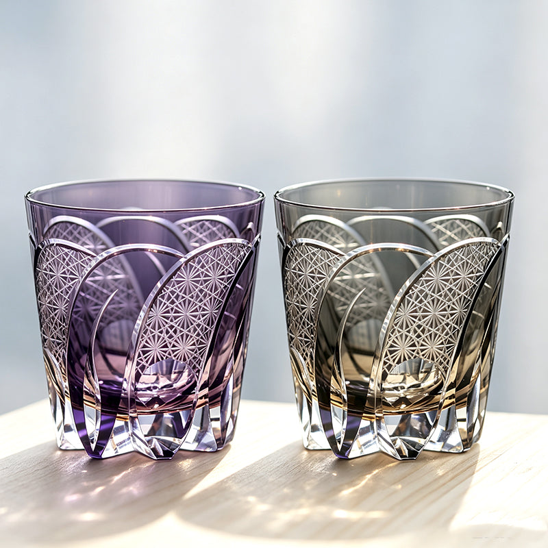 Overlay Petal‑Shaped Hand‑Cut Lead‑Free Tumbler Edo‑Kiriko Whiskey Glass