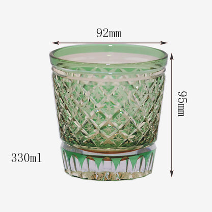 JP-010 330ml Handcrafts Green Overlay Crystal Glass Whiskey Tumbler with Edo Kiriko Carved Stars Design