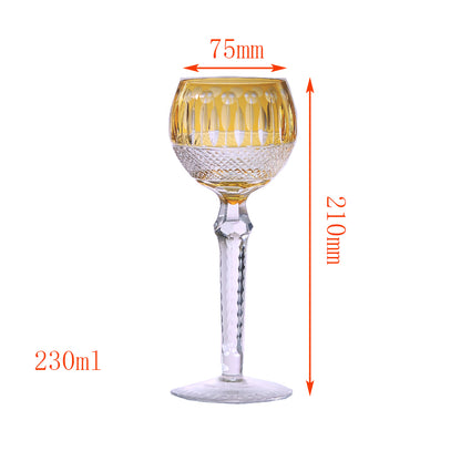 JP-096  8oz Handcrafted Orange Color Cased Wine Glass Goblet Hand Cutting Lotus Deisgn