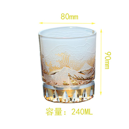 JP-036 Japanese Style Edo Kiriko Handcrafted Fuji Wave Whisky Glass Collection Orange With Gift Box