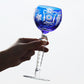 JP-099 240ml  Dark Blue Crystal Wine Glass With Hand Cutting Sunflower and Grapes Design