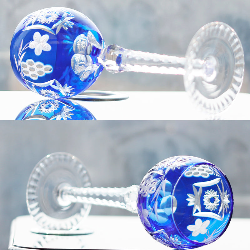 JP-099 Set of 6pcs Multi-colored Water Glass Goblet 240ml With Hand Cutting Grapes Deisgn
