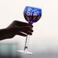 JP-099 240ml  Dark Blue Crystal Wine Glass With Hand Cutting Sunflower and Grapes Design