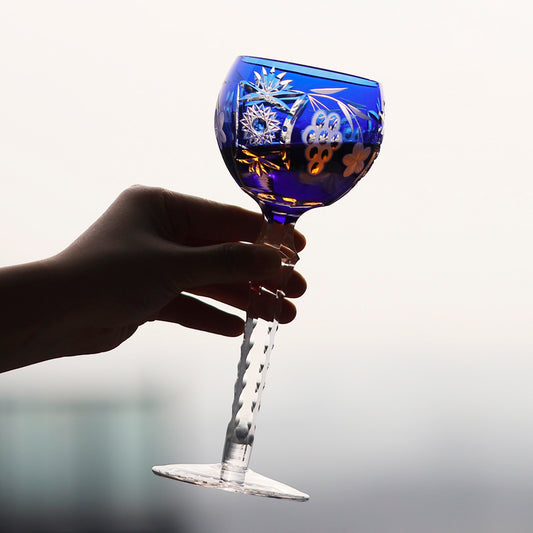 JP-099 240ml  Dark Blue Crystal Wine Glass With Hand Cutting Sunflower and Grapes Design