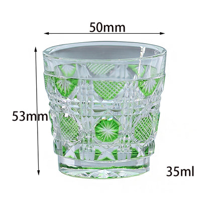 QJ-07 New Bamboo Green 35ml edo kiriko sake glass 1 oz min shot glasses for whiskey, vodka, tequila