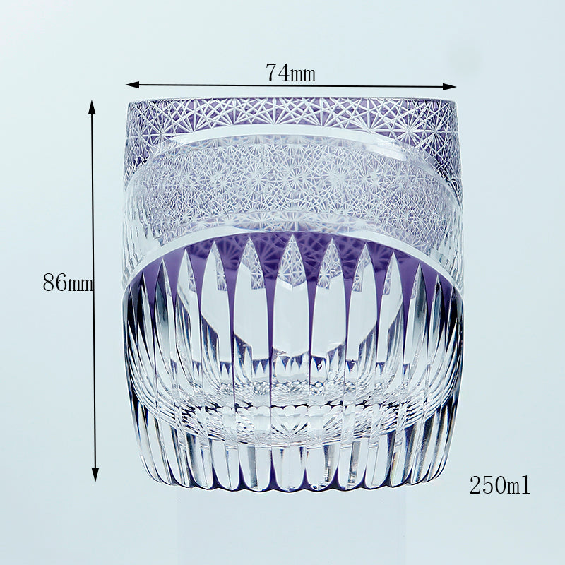 JP-103 250ml 8.5oz Purple Japanese edo kiriko hand engrave whiskey glass tumbler barrel-shaped old fashioned glass tumbler with gift box free shipping