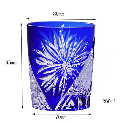 JP-124 Handmade Japanese Style Whiskey Glasses Blue Edo Kiriko Edo Chrysanthemum Pattern