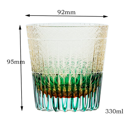 JP-130-3  Handmade 32 cl Green Amber Edo Kiriko Old Fashioned Glass Green Crystal Glass Whiskey Tumbler