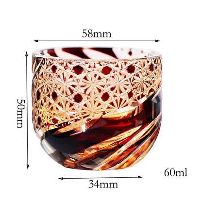 JP-031  60 ML Amber Red Japanese Style Cold Sake Glass Cup Edo Kiriko's Handcrafts Small Drinking Vessel