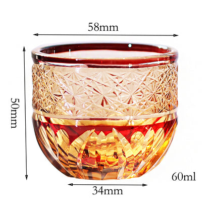 JP-021 60 ML Handcrafts Edo Kiriko's Ruby Red Colored Sake Glass Cup,Chilled Small Shot Glasses Soju Glass Cup