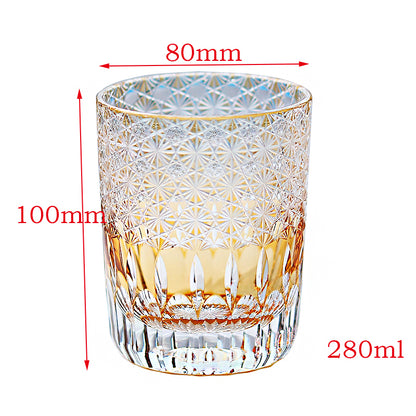 JP-005  Handcrafts Edo Kiriko Orange Old Fashioned Glass Beer Glass Tumbler In Gift Box