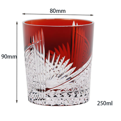 Hand-Cut Edo Kiriko Fan Pattern Whiskey Tumbler Red