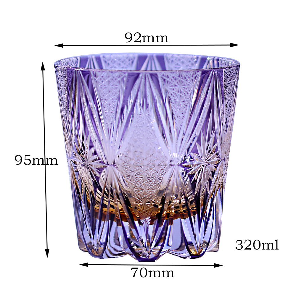 JP-013  320ml  Handcrafted Purple  Edo Kiriko Whisky Glass Tumbler With Gift Box