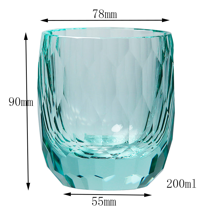 JP-089 200ml Edo Kiriko's Light Green K9 Crystal Glass Whiskey Tumbler Thick Bottom With Gift Box