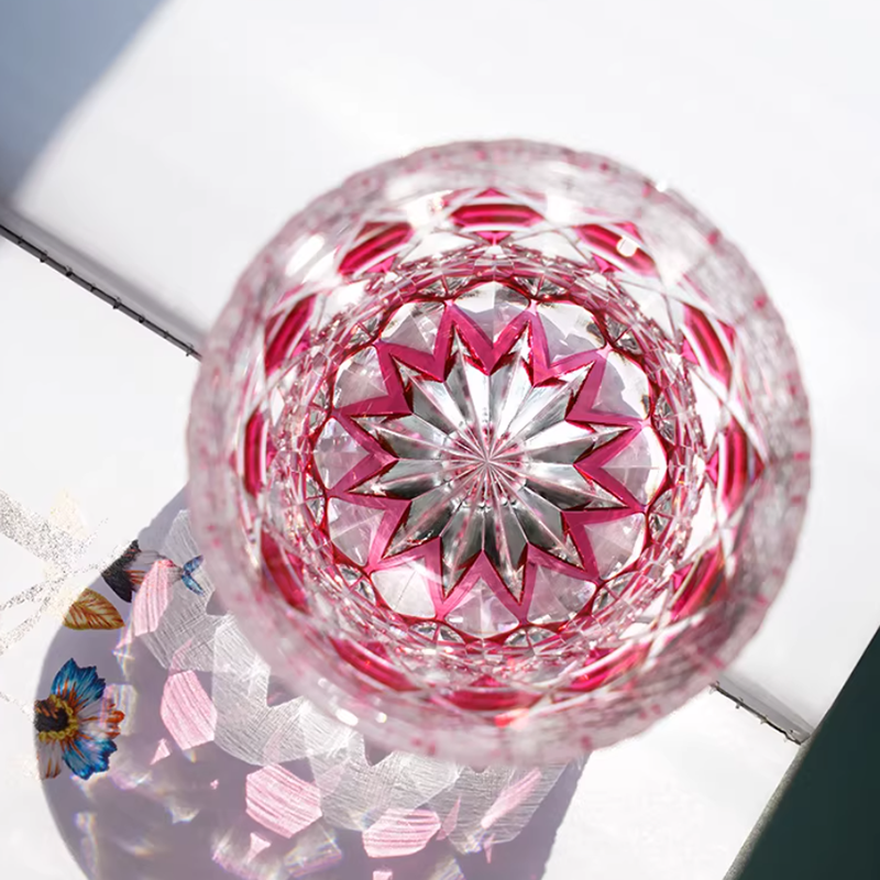 Pink Crystal Glass Hand Engraved Diamond Crystal Glass 12oz