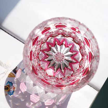 Pink Crystal Glass Hand Engraved Diamond Crystal Glass 12oz