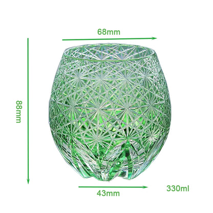 Hand-Cut Edo Kiriko Green Starburst Whiskey Tumbler 12oz