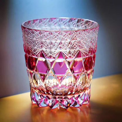 Pink Crystal Glass Hand Engraved Diamond Crystal Glass 12oz