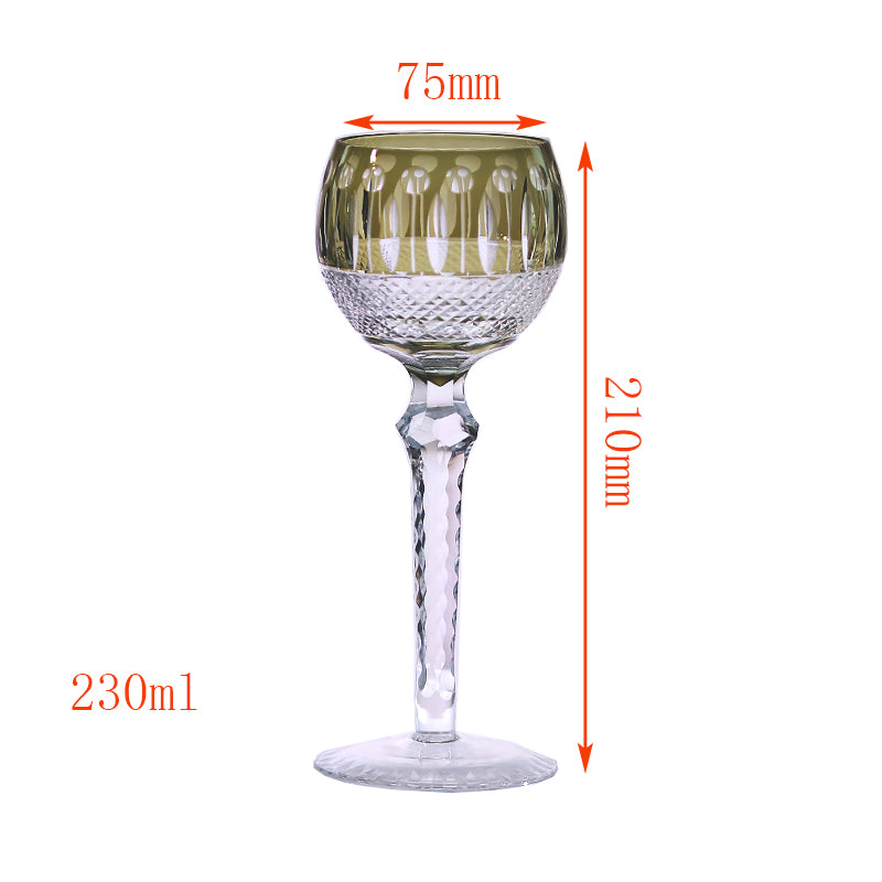 JP-096  8oz Hand Engraved Army Green Colored Wine Glass with Classic Cutting Lotus Deisgn