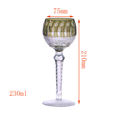 JP-096  8oz Hand Engraved Army Green Colored Wine Glass with Classic Cutting Lotus Deisgn