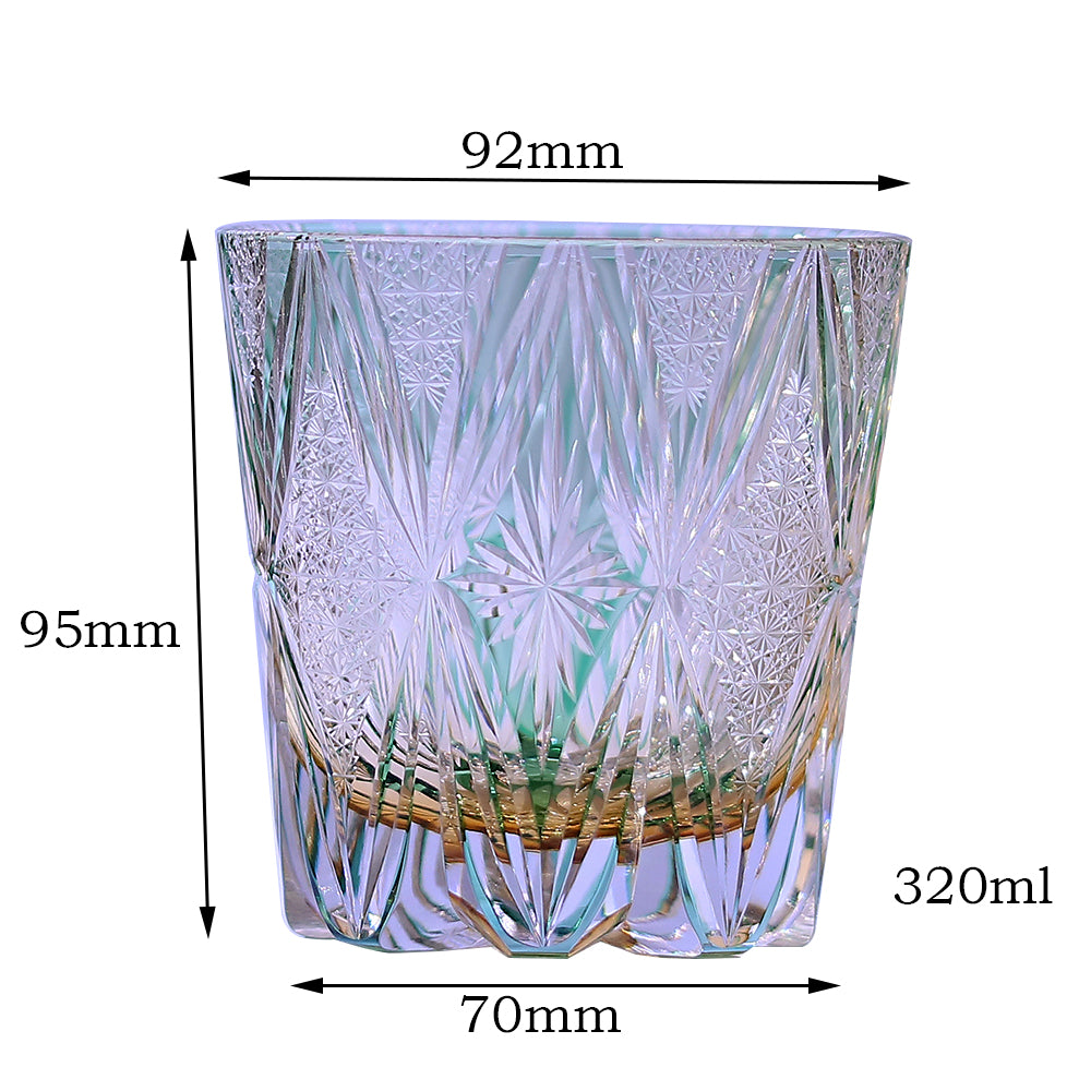 JP-013  320ml Handcrafted Green Edo Kiriko Whisky Glass Tumbler With Gift Box